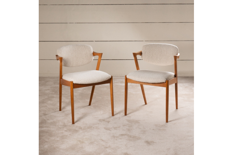 Set of 6 light oak chairs 1960