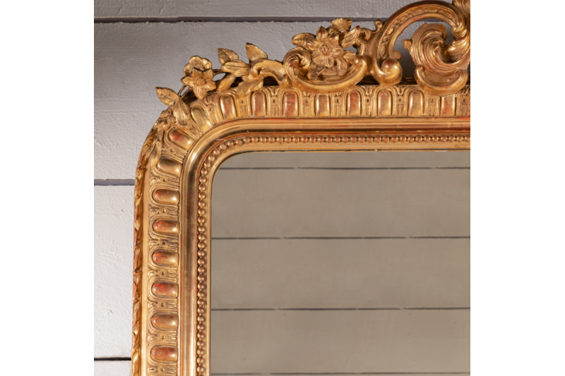 Very large 19th century French mirror in gilded and carved wood H. 200 cm